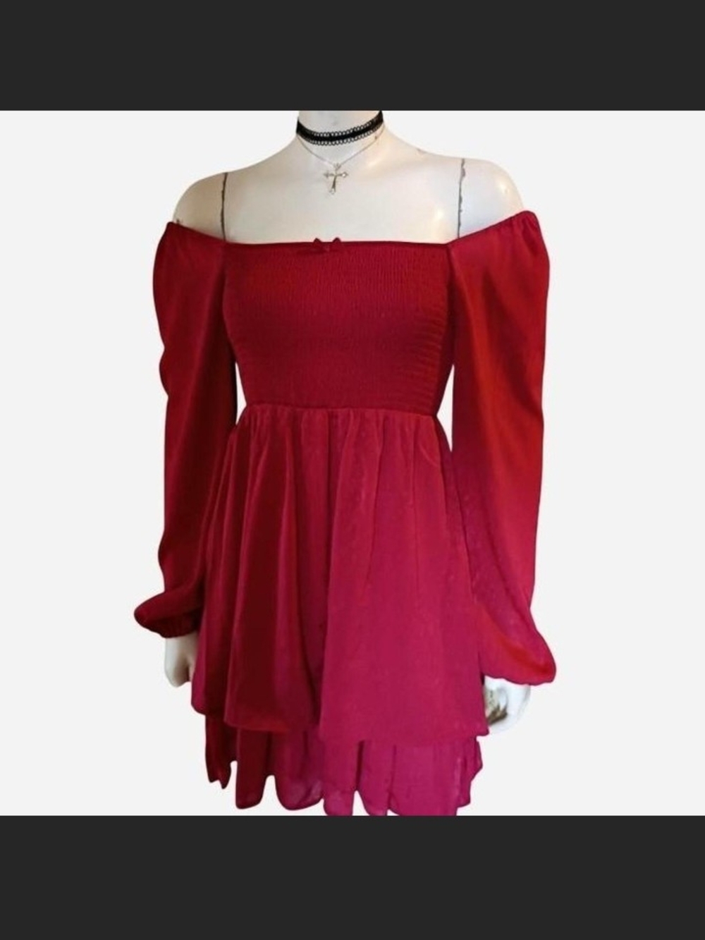 NWT Rewind Red Off Shoulder Tiered Ruffled Long Sleeve Minidress Size Medium